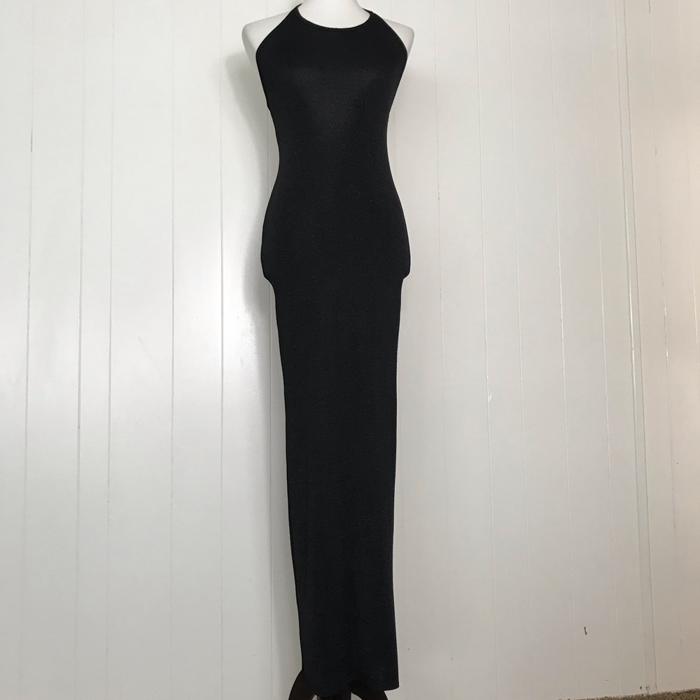 Laundry Shelli Segal Black Long Halter Dress Gown